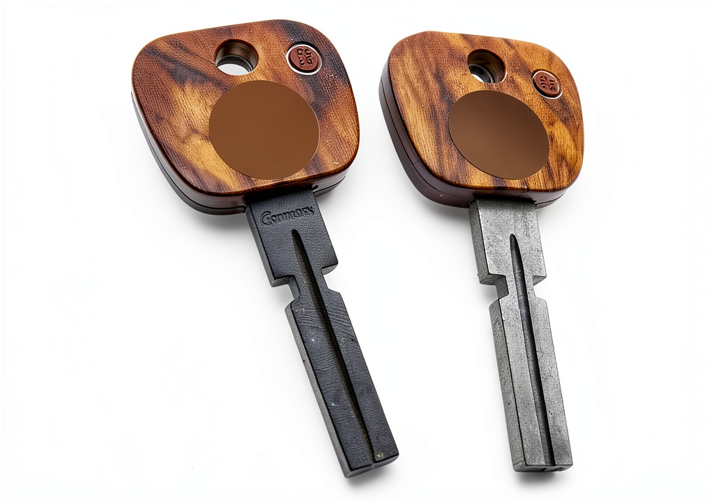 Brown blank key being installed in a car door lock
